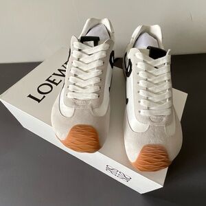 Loewe White Suede & Leather Runner Sneakers with Gum Toe